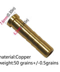 50 Grain Copper Arrow Inserts With Screw In Connector For.244 Inch Arrow Shafts, copper material, weight details shown
