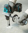 Top Shelf 18V Brushless Cordless Combi Drill Featuring Hammer Drilling 13Mm Chuck Two Speed Control And 21 Torque Settings in use on concrete.