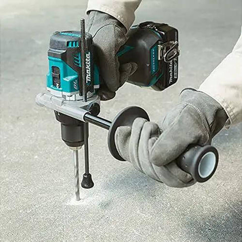 Top Shelf 18V Brushless Cordless Combi Drill Featuring Hammer Drilling 13Mm Chuck Two Speed Control And 21 Torque Settings in use on concrete.