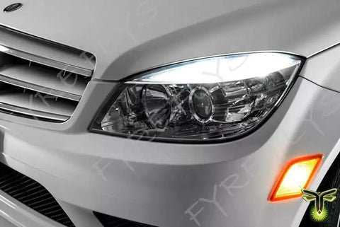 Error Free LED T10 Bulbs For Mercedes W204 C300 C350 Eyebrow And Eyelid Lights installed showing bright headlight