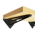 Built Tough Heavy Duty Rustic Shelf Brackets Wall Mount Supports sturdy triangle steel corbels under wooden shelf.
