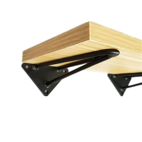 Built Tough Heavy Duty Rustic Shelf Brackets Wall Mount Supports sturdy triangle steel corbels under wooden shelf.