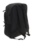 Side view of Union Pack Black Water Resistant Backpack with laptop compartment, dual water bottle pockets, and EVA padded straps.