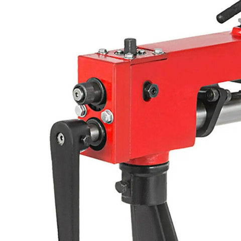 Close-up of the 7 Inch Rotary Sheet Metal Bead Roller With 6 Die Sets for Beading and Forming mild steel up to 0.8 mm, red handle visible.