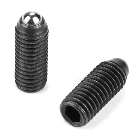Heavy Duty M10 Threaded Ball Plungers 10 Pack Carbon Steel, close-up of two plungers showing hex head and ball tip.