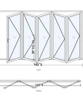 Five Panel Aluminum Folding Glass Door In White With Low E Tempered Glass And Heavy Duty Rollers design dimensions and layout