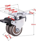 Rock Solid Heavy Duty Swivel Rubber Caster Wheels With Locking Brakes For Trolley And Workshop Cart Smooth Rollin, detailed with dimensions.