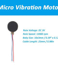 30 Pack Mini Flat Coin Type Vibration Motors 10x3mm With 12000RPM DC 3V Self Adhesive shown with cable