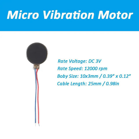 30 Pack Mini Flat Coin Type Vibration Motors 10x3mm With 12000RPM DC 3V Self Adhesive shown with cable