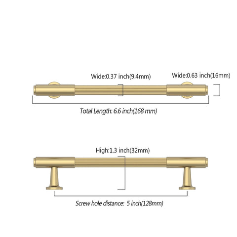 Technical diagram of 10 Pack Champagne Bronze Cabinet Pulls In 5 Inch 128mm, showing dimensions and design details.