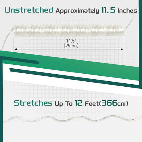Coiled homefill oxygen tubing connector; white, kink-free, self-retracting; 11.5 in unstretched, 12 ft extended.