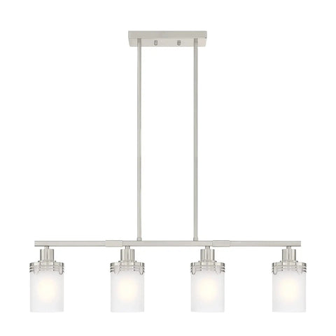 4 Light Kitchen Island Pendant Chandelier In Brushed Nickel Finish With Frosted Glass Cup Shades Sleek Modern Ceiling Light Fixture