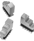 Precision Tuned Three Piece K1180 Self Centering Three Jaw Lathe Chuck Set For Metal Machining And Woodworking Shops showing individual jaws.