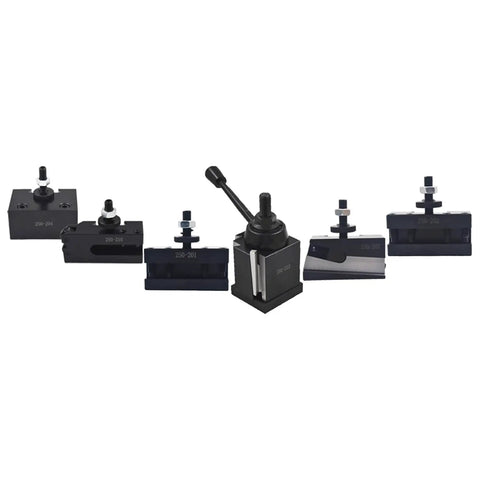 Six Piece Quick Change Tool Post Set For Lathe With Wedge And Piston Type Holders Includes 250 222 250 201 250 202 250 204