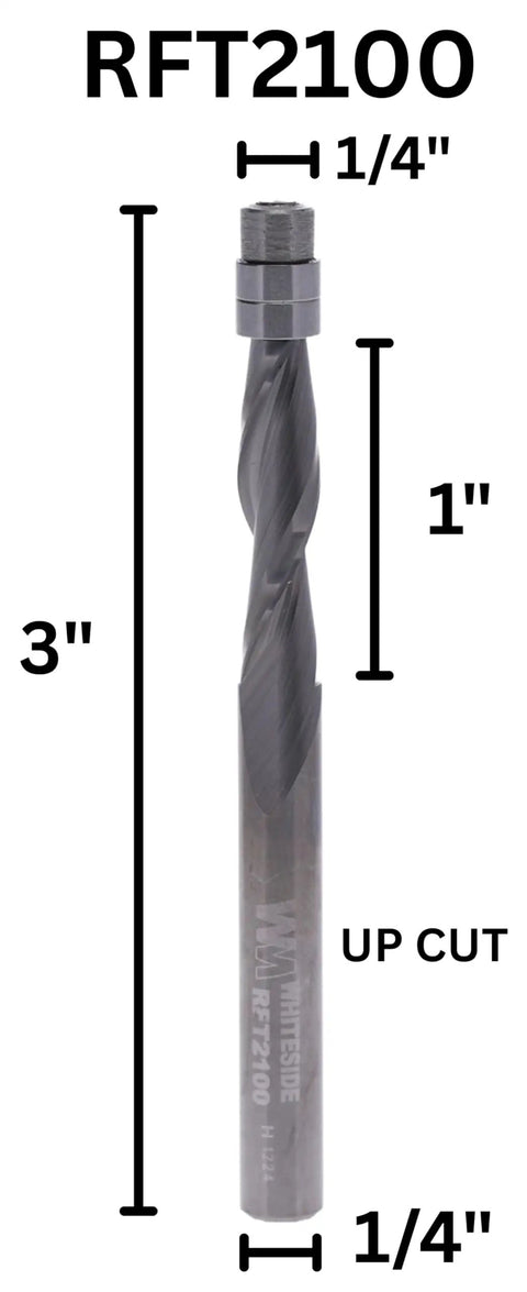 One Quarter Inch Diameter Spiral Flush Trim Up Cut Router Bit Pro Grade Solid Carbide With One Quarter Inch Shank, 1 Inch Cutting Length