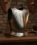 Epic Medieval Warrior Breastplate Armor Fitted Metallic Chest Plate One Size on workshop table