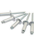 Large Flange Aluminum Blind Rivets Kit, 50 Pcs, One Quarter By Three Quarter Inch Pop Rivets displayed in close-up