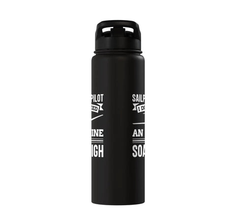 Dope Soaring Sailplane Pilot Water Bottle For Glider Enthusiasts, black stainless steel with printed design