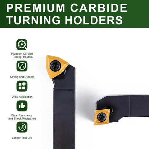 7 Piece 3/8 Inch Shank Indexable Carbide Lathe Turning Tool Set With Heavy Duty Holders And Solid Grip Inserts For No Nonsense Steel Removal And Badass Machine Shop Precision