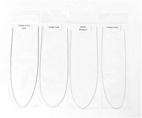 Silver Solder Wire Kit Four Grades Extra Soft Soft Medium And Hard 12 Inch Length Each Ideal For Jewelry Making, labeled wires