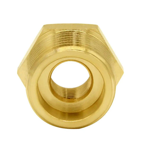 Solid Brass Reducer Hex Bushing Three Quarter NPT Male To One Eighth NPT Female Pipe Fitting Adapter, front view