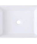 Above Counter Rectangular Ceramic Vessel Sink In Polished White, 20.75 L x 16.5 W x 5.5 H, No Overflow, top view
