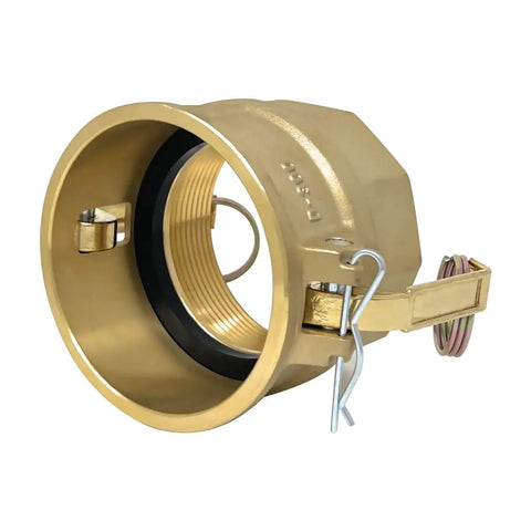 Brass Type D Camlock Fitting 3 Inch Female Camlock To 3 Inch Female NPT Hose Connector With Buna N Seal And Stainless Cam Arms Heavy Duty Cam And Groove Quick Connect For Industrial Fluid Handling 125 PSI Max close-up