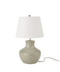 Grey Organic Gourd Ceramic Table Lamp for Bedroom, Living Room, Dining, Entryway - white shade and clear cord visible