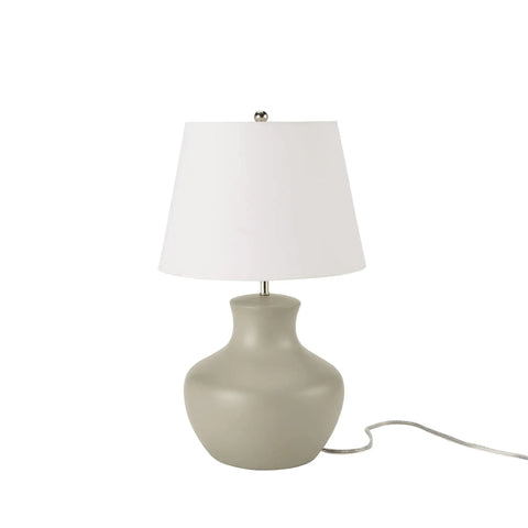 Grey Organic Gourd Ceramic Table Lamp for Bedroom, Living Room, Dining, Entryway - white shade and clear cord visible