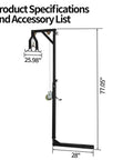 Hitch Mounted Deer Hoist With Gambrel Winch, 500 Lb Capacity, Adjustable Height And 360 Degree Swivel, Beefy Truck Bed Game Hoist For Hunting And Hanging Gear, black steel dimensions shown
