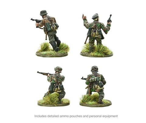 30 Piece Mid To Late War Waffen-SS Grenadiers Plastic Miniatures for Bolt Action, detailed back view showing weaponry and gear.