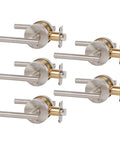 Satin Nickel Privacy Door Lever Hardware Euro Style Bed And Bath 5 Pack Reversible With Adjustable Latch Fits 2 3 8 And 2 3 4 Backsets And 1 3 8 To 1 3 4 Inch Thick Doors Includes Mounting Hardware And Strike Plates.