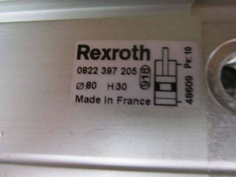 Label of Bosch Rexroth Cylinder 0822-397-205 showing part details and place of manufacture, model 0822397205.