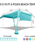 Beach Shade Canopy Tent With Sidewalls 10 by 10 Feet 6.6 Feet Tall UPF 50 Plus Sun Shelter Windproof And Water Resistant