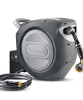 Retractable Garden Hose Reel With 5/8 Inch By 100 Foot Hose, Beefy All Metal Wall Mount Bracket, UV And Freeze Protected, visible details
