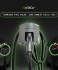 Dual Port Level 2 EV Charger With 50 Amp 11.5 kW Output, 240V Indoor Outdoor Station charging two electric vehicles