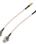 6 Inch MCX Male To F Female RF Coax Cable Assembly, 50 Ohm Pure Copper Coaxial Cable, 2 Pack, shown with connectors visible