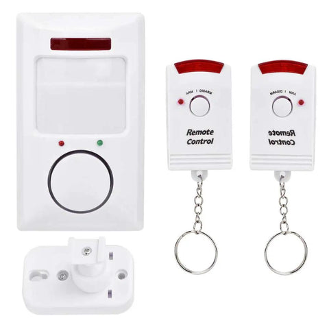 Home Security Alarm System With 105dB Siren Infrared Motion Sensor 30m Long Range Multi Channel Remote Control Wall Alert Easy Install Accurate Detection With Owner ID Delay For Safer Home, white plastic units
