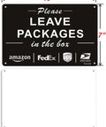 Please Leave Packages In The Box Sign Ten By Seven Inches Aluminum Rust Free 40 Mil UV Printed Reflective Outdoor Sign Easy Mount No Fading Weatherproof For Busy Homes And Apartments No Fuss Delivery Reminder That Keeps Packages Safe. 10x7in front view