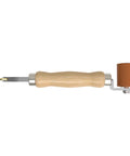 Side view of Pro Grade Built Tough Double End Silicone Seam Roller And Brass Detail Roller Combo Tool with wooden handle.
