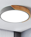 Sleek Modern Round Wood LED Ceiling Light 15.8 Inch Flush Mount Fixture In Gray Minimalist Circular Ceiling Lamp