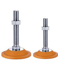 Heavy Duty Carbon Steel Adjustable Machine Feet Four Pack Tough As Nails Leveling Pads with threaded stem and rubber bases.
