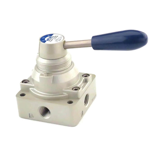 4HV210-08 Hand Lever Pneumatic Valve One Quarter Inch PT Ports Four Two Way Two Position Direct Acting Rotary Manual Control