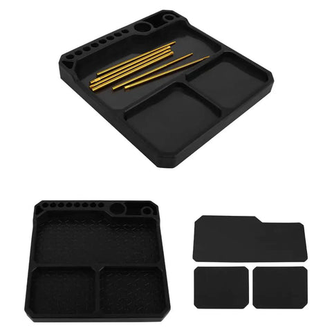 Silicone Tool Tray Organizer With Magnetic Parts Tray And Stand showing multiple compartments, heat resistant, durable design