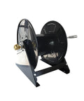 Portable Garden Hose Reel That Swallows All Your Water Lines And Tubing With Zero Fuss Super Snappy To Wind Up And Store Away, sturdy black metal design.