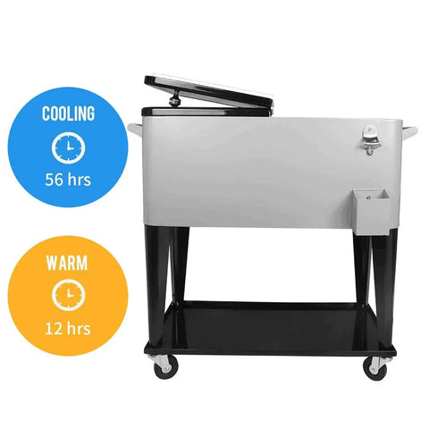 80 Quart Rolling Cooler Cart With Wheels Portable Wicker Beverage Bar Stand For Outdoor Patio Parties Ice Chest metal design
