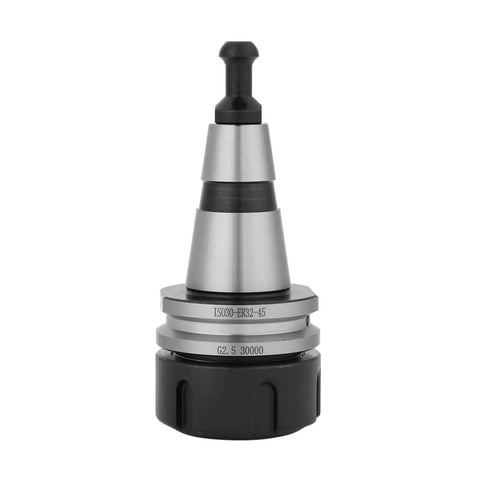 Heavy Duty ISO30 CNC Collet Chuck With Dead Set Precision And Slick Rotation For Quick Milling Drilling And Grinding Tasks Handles Hardcore Loads Up to 30000 RPM Solid Stainless Steel Build with black base and tapered design.