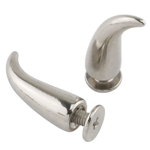 Top Shelf 24 Pack Silver Cat Claw Spikes And Screw Back Rivets 7 X 21 Mm Zinc Alloy showing two silver spikes with screw backs, ideal for crafts.