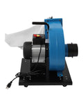 1HP Industrial Dust Collector With Wheels 550 CFM Airflow showing motor and bag filter, portable design for woodworking use.