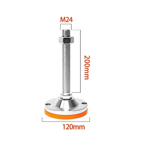 Set Of 6 Heavy Duty Adjustable Leveling Feet Built To Shut Down Floor Wobble On Furniture And Workbenches Rock Solid Non Slip Carbon Steel Screw Bases Keep Everything Locked Tight – Showing a single adjustable leveling foot with dimensions.